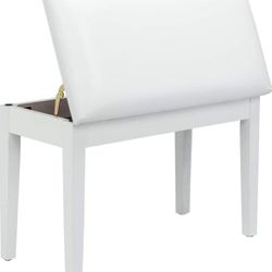 Bonnlo White Duet Piano Bench Wooden Keyboard Bench with Storage and Padded Cushion