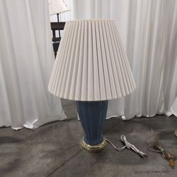 Pleated Fabric Shade Blue Ceramic Table Lamp