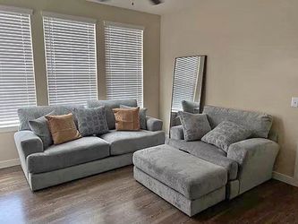 Gray Fabric Sofa Set with Ottoman