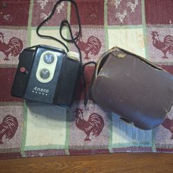 Vintage Ansco PANDA Camera, Art Deco Bakelite Box with Case