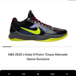 Kobe 5 Protro 2K Gamer Exclusive Alternate Chaos!! Like New True Fans Know This Was No Easy Cop To Get This Pair!!