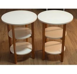 24” X 18” Set of 2  3 Layer Service Table - White And Brown
