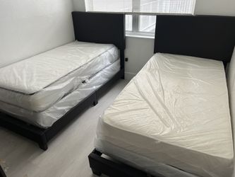 2 Twin  Size Bed Frame New In The Box With 2 Mattress All New Furniture Free Delivery Free Installation 