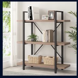 HSH Industrial 3 Tier Book Shelf, Modern Small Wood and Metal 3 Shelf Bookcase