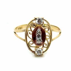 Woman’s Ladies 10k Tri-Toned Rose White Yellow Gold CZ Cubic Zirconia Our Lady Of Guadalupe Ring Size 7.5 GP3132619