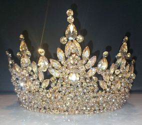 New Brihasory Luxury Rhinestone Baroque Crown + used COCIDE Dark Gold Tiara  both metal not plastic