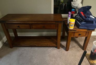 Matching Wooden Table & Nightstand - cherry oak Mathis Brothers