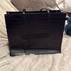New Beis Black Crocodile Large The Work Tote