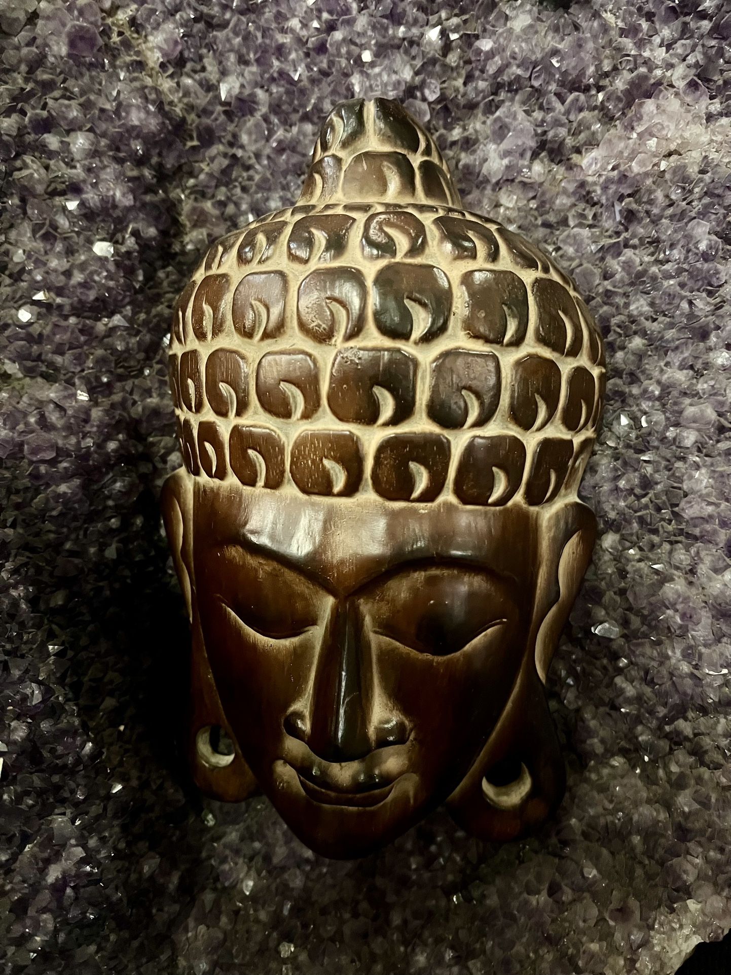 Wooden Buddha Head Face Decor