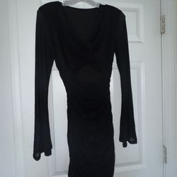 Black Mesh Rose Detail Ruched Dress (Size S)