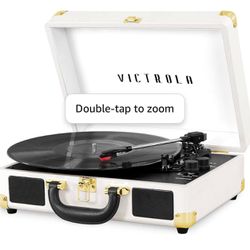 Vintage 3-Speed Bluetooth Portable Suitcase Record Player with Built-in Speakers | Upgraded Turntable Audio Sound|White, Model Number: VSC-550BT-WH