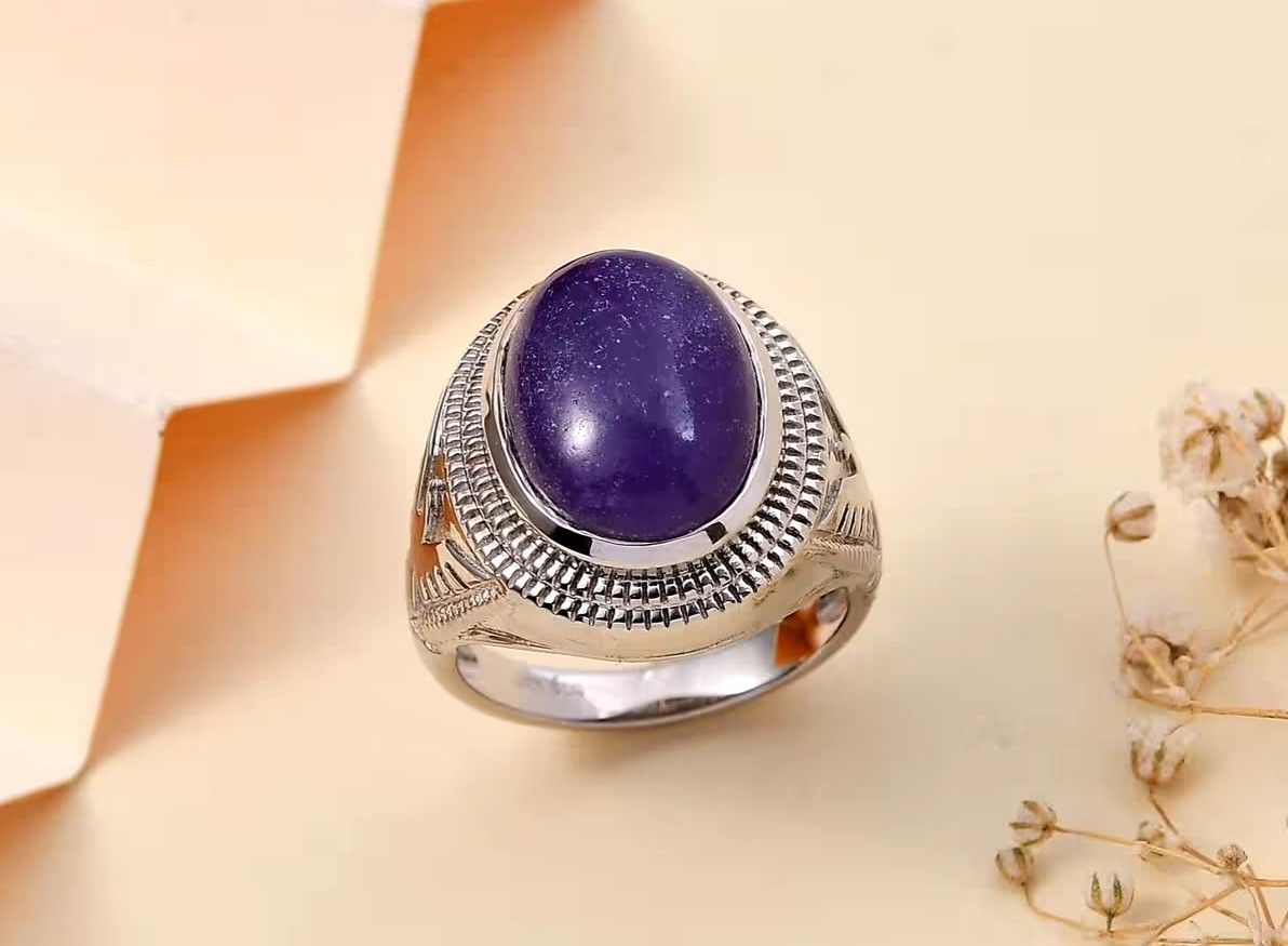 Purple Jade Men's Ring in Platinum Bond (Size 10)
