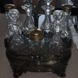 Antique Silver & Crystal Condiment Set In Perfect Con