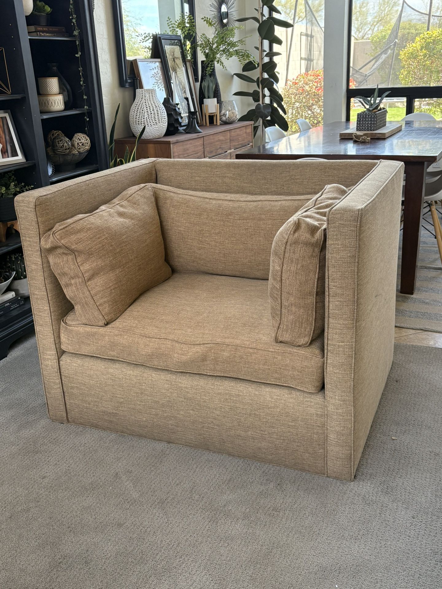 Golden Tan Modern Square Oversized Accent Chair