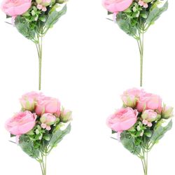 6 Pink Peonies Artificial Flowers, Fake Silk Hydrangea Bouquet for Bridal Wedding Home Table Decor Reusable Dining Opening Ceremony Birthday Arrangem