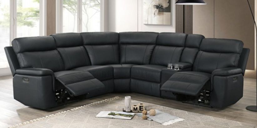 Brand New Black Leather Super Plush Power Reclining Sectional Sofa