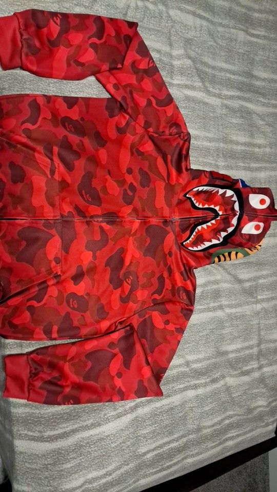 Red Camo Bape Sweater, Size Large, Zip Up