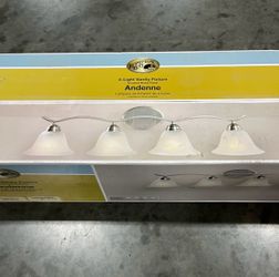 Hampton Bay Andenne 34.3 in. 4-Light Transitional Brushed Nickel Bathroom Vanity Light Fixture with Marbleized Glass Shades
