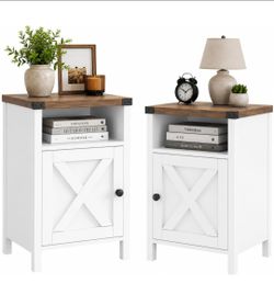 Farmhouse Nightstand with Barn Door and Shelf,Set of 2,Navy Blue