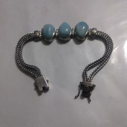 925 Silver Bracelet With Blue Stones Signed BBJ Lent Seven And A Half Inch Used