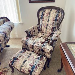 Vintage Victorian Style Chair and Ottoman ~ New Upholstery 