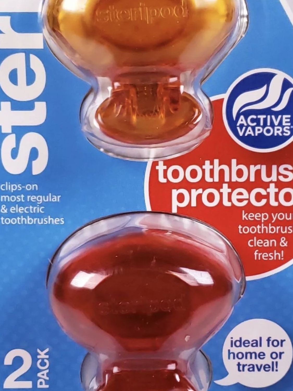 2 Pack Steripod Clip On Toothbrush Pod Protector Sanitizing Case Orange & Red