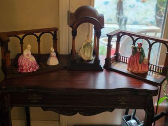 Antique Royal Doulton Figurines hand carved inside wooden scene