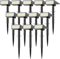 12Pack Solar Spot Lights Outdoor, Solar Lights Outdoor Waterproof with 4 Light Mode 2-in-1 Landscape Spotlights Solar Powered Yard Garden