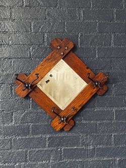 Antique Arts & Craft Mission Oak Coat Hanger Wall Mirror, c.1920's - Delivery Available