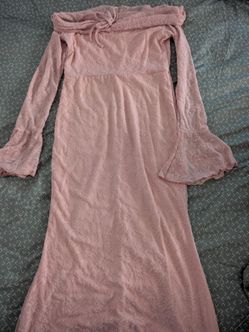 Pink Off-Shoulder Maxi Dress with Bell Sleeves