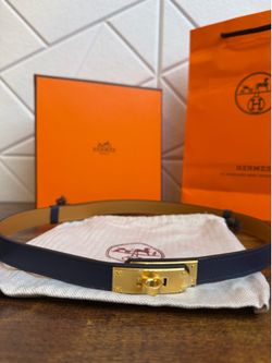 Blue Leather Gold Lock Belt