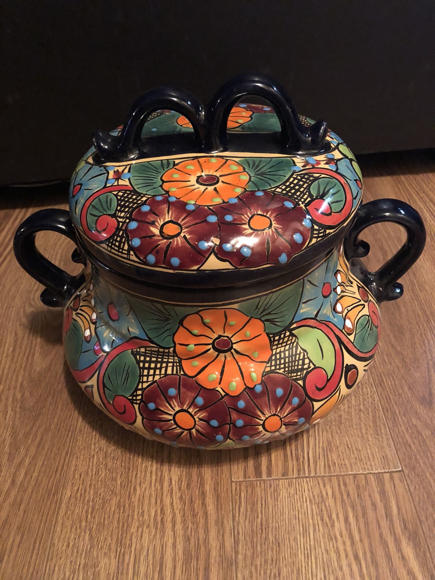 Hand painted ceramic soup pot