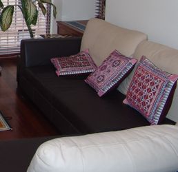 Italian Leather L-Shaped Sectional Sleeper Sofa — Two-Tone Espresso/Cream
