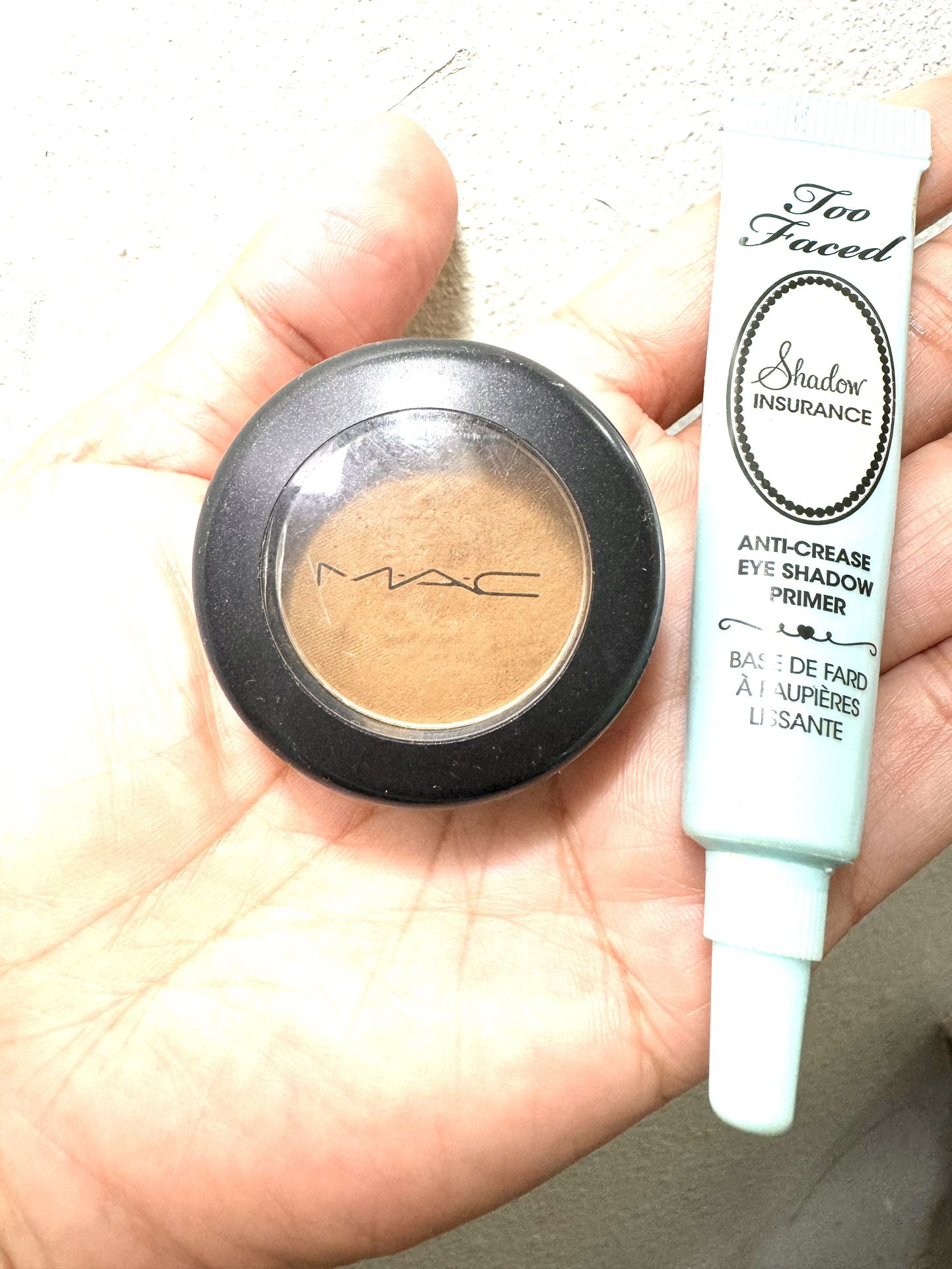 MAC Eyeshadow & Too Faced anti-crease primer Natural Wilderness dirty mustard