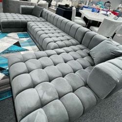 Brand New Gray Velvet Double Chaise Sectional 