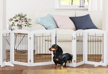 Like New 6 Panel Freestanding Dog Pet Gate with Door measures 24"H by 120"W