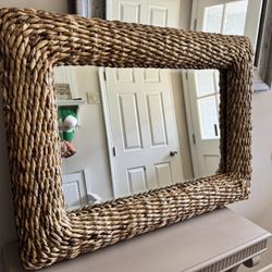 Banana Leaf Woven Mirror | Coastal / Boho Style | AS-IS 