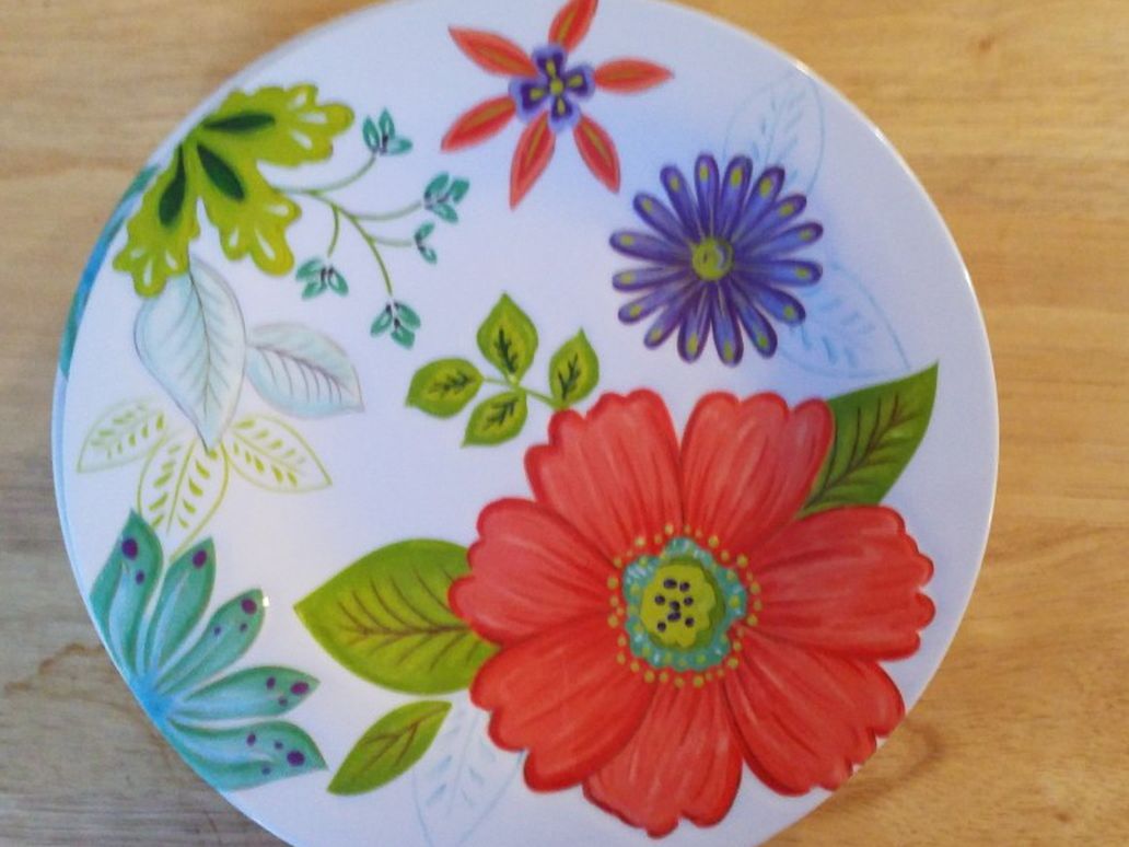 Flowers Dish Plates Set Of 5 Plastic Microwave Use Melamine Designe 9 Inches