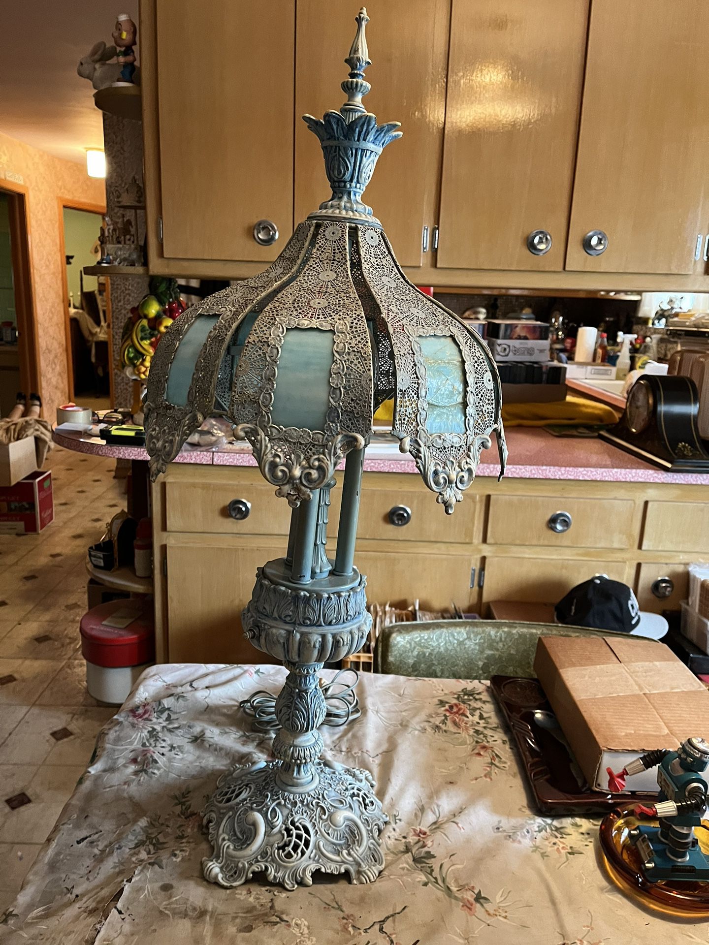 Vintage Ornate 3 Candle Panel Lamp