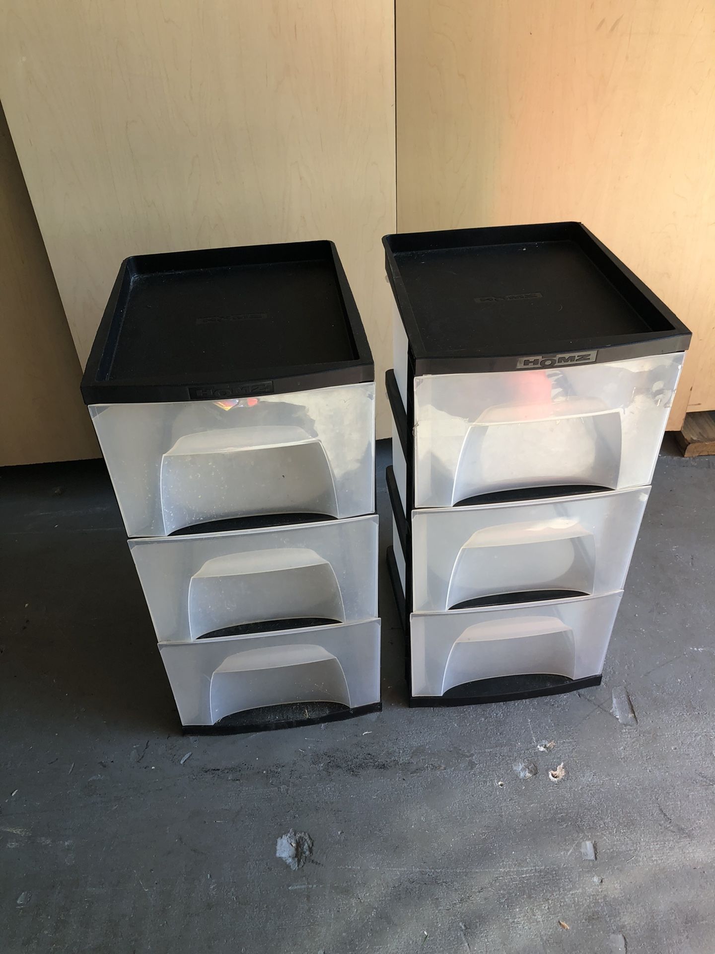 2 sets plastic storage bins- 3 drawers-$20 each