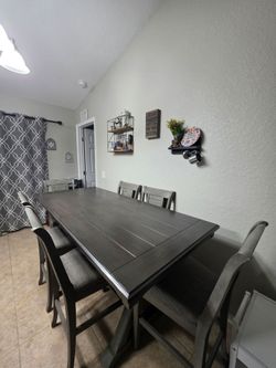 Dark Gray Dining Table Set with 6 Chairs