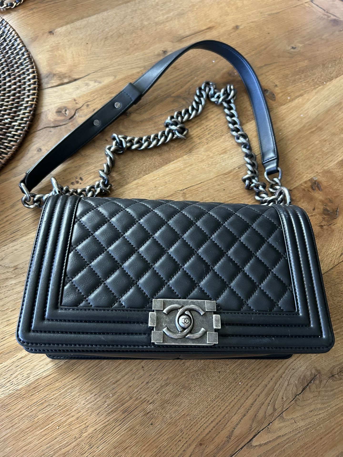 Chanel Medium Boy Bag Lamb Leather Rhodium Hardware