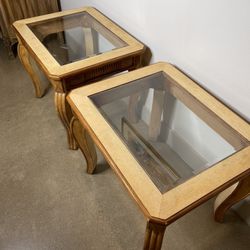 Glass Accent Table set (2) Wood & Glass Side Tables