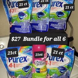 5 Bags of Purex 4in1 (21 CT =105 In Total) & PURE Crystal's (21oz Bottle) For $27/$27 Por Los 6