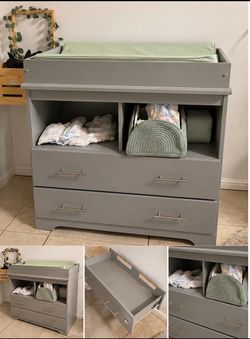 Gray Baby Changing Table Dresser with Pad