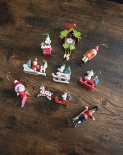 Vintage German Wood Handmade Christmas Ornaments 