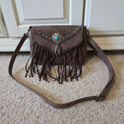 LAVAVI Western Brown Leather Fringe Crossbody Bag