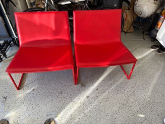 CB2 - Red Leather Accent Chairs – Set of 2