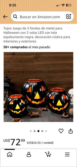 Marca: Generic Farol Jack-o' de metal para Halloween, calabaza, negro con caras naranjas, juego de 3