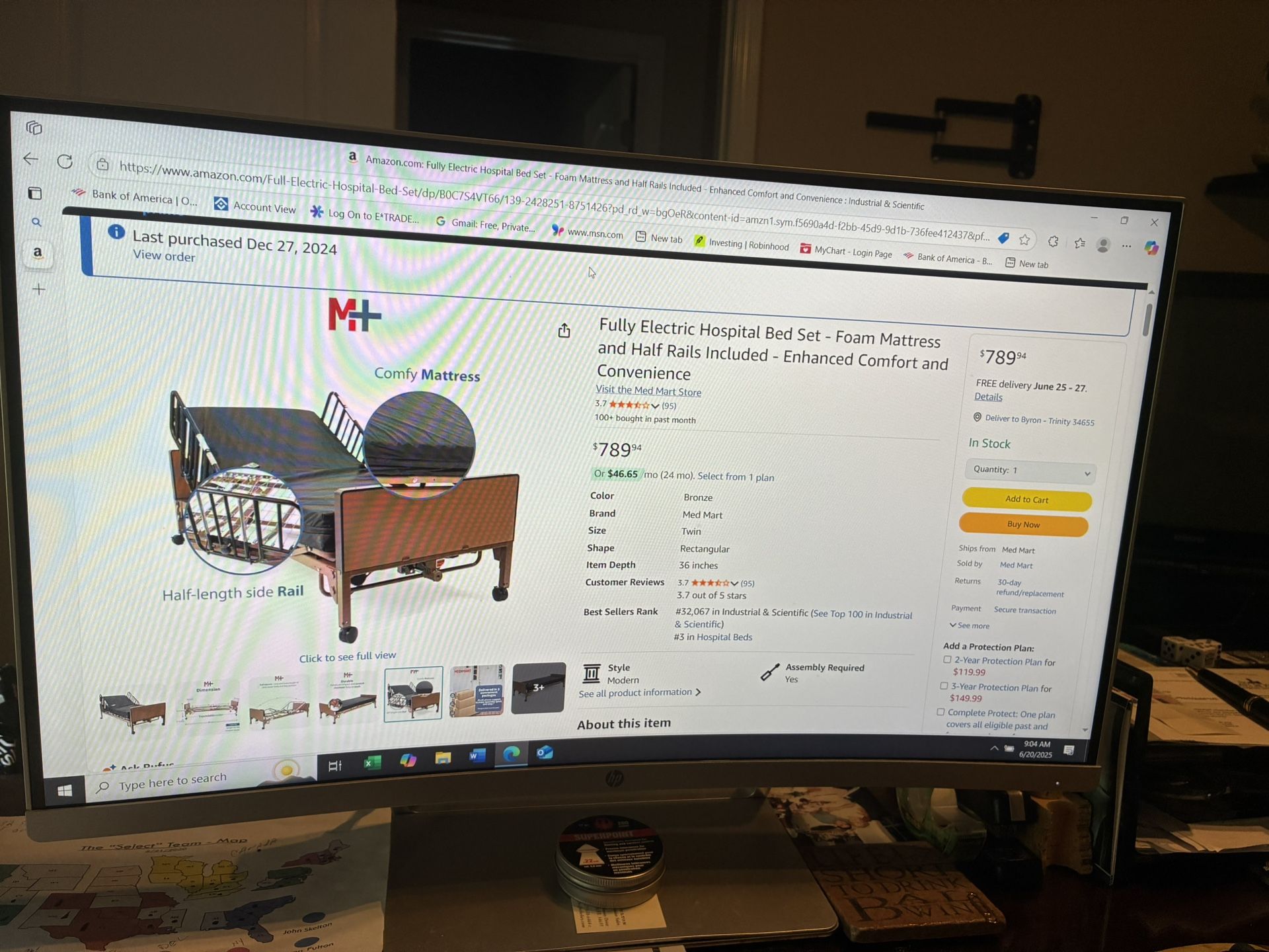 Hospital Bed Fully electric, and side table